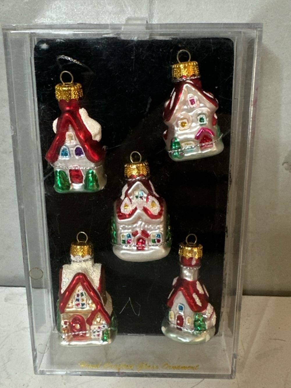 Unique Treasures Glass Christmas Ornaments (Set of 5) Miniature HOUSES
